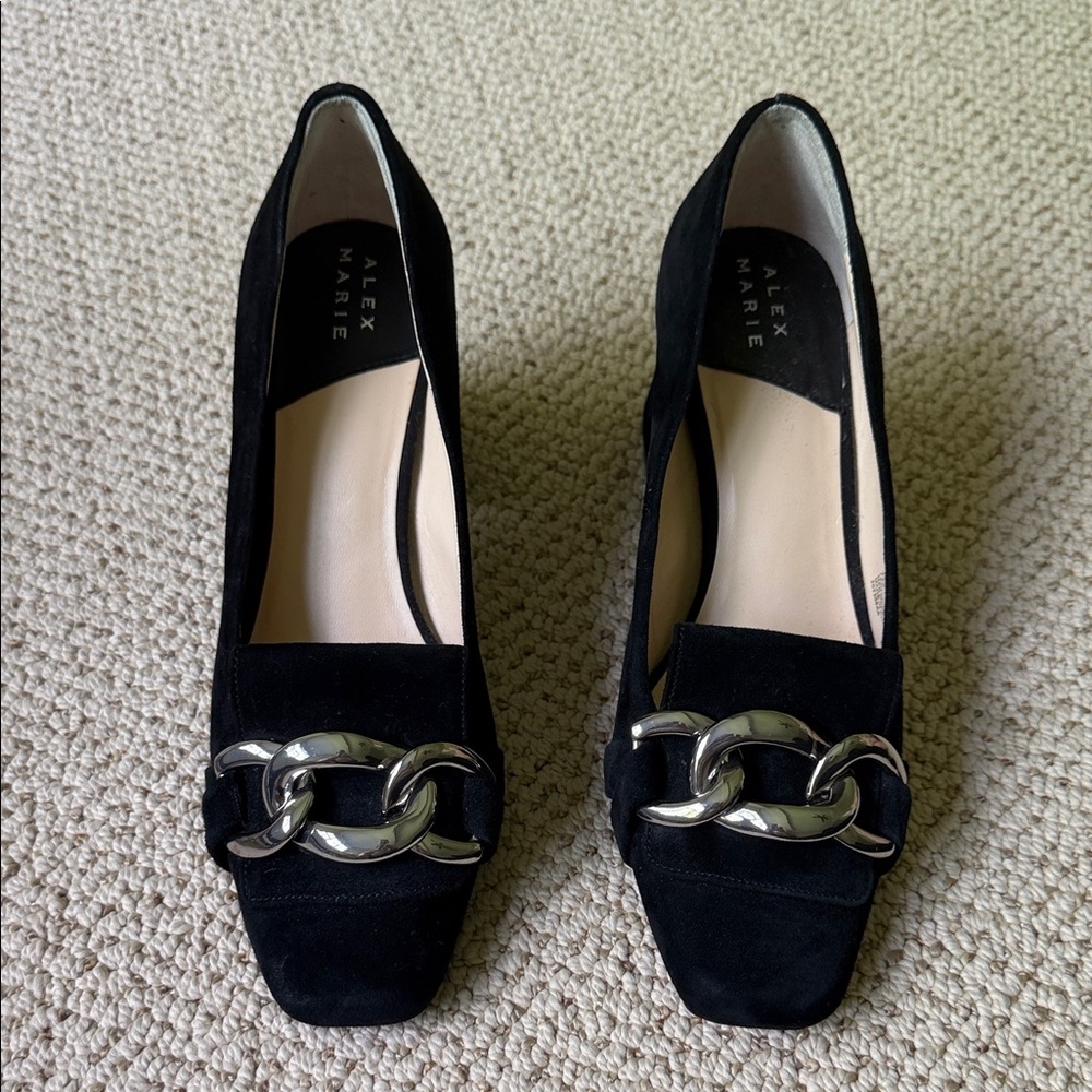 Alex Marie Black Suede Chain-Trim Flats
